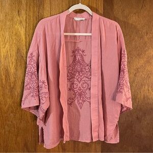 LUCKY BRAND Lightweight Open-Front Pink Embroidered Jacket Sz O/S